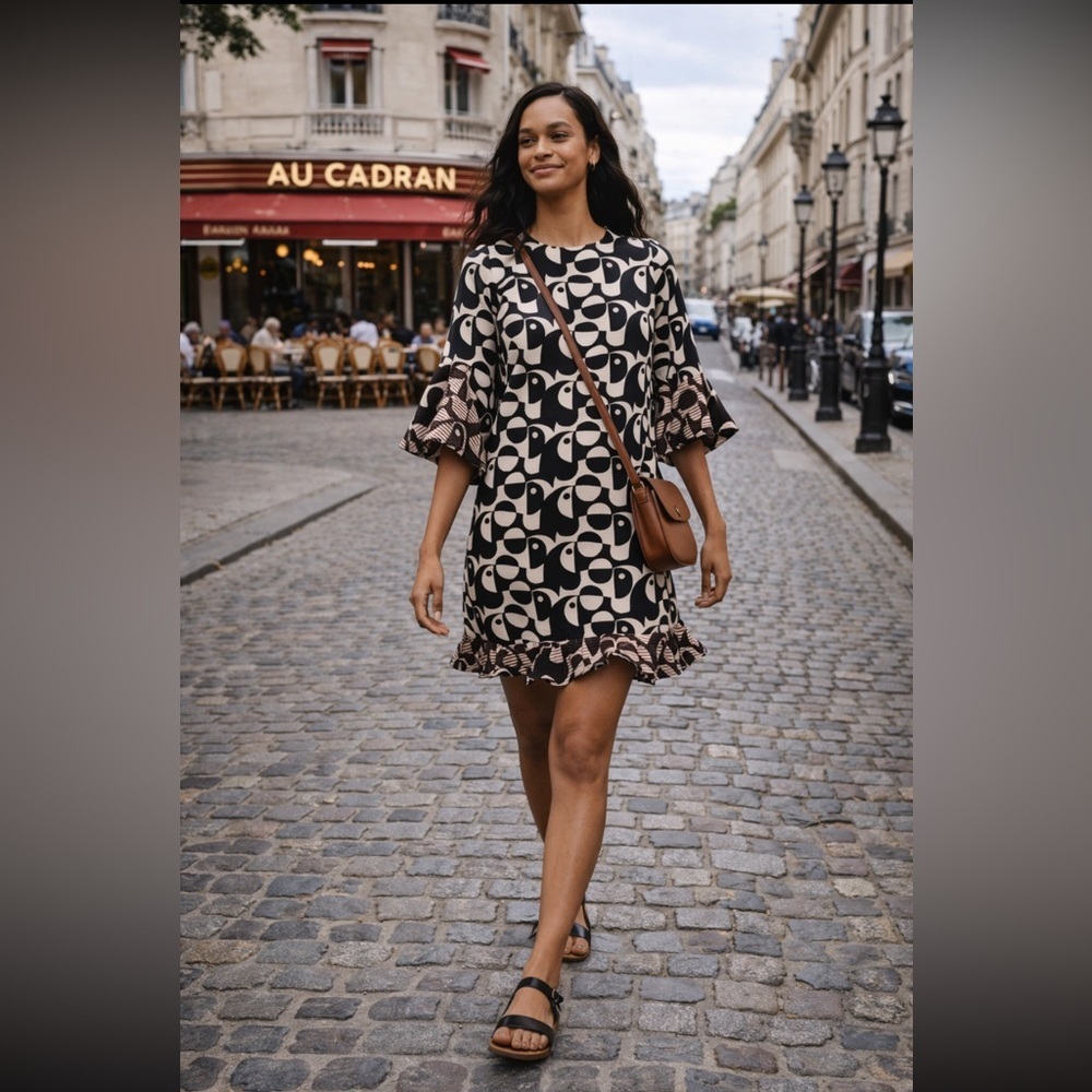 Anthropologie NWT Farm Rio Geo Toucan Mini Dress size S.